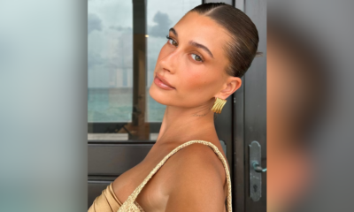 hailey bieber aces tiktok trend latte makeup, blends all over bronze beauty craze